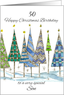 Happy 50th Christmas Birthday Son Trees Custom Age card