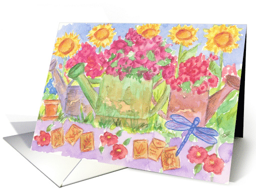 Yellow Sunflowers Garden Dragonfly Blank card (167598)