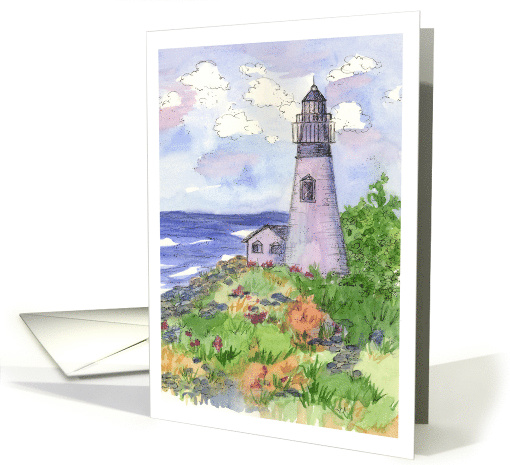Lighthouse Ocean Seaside Wildflowers Blank card (167600)