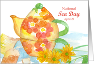 National Tea Day April 21 Teapot Daisy Flowers card