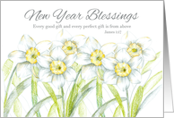 New Year Blessings Daffodils Flowers Bible Verse James card