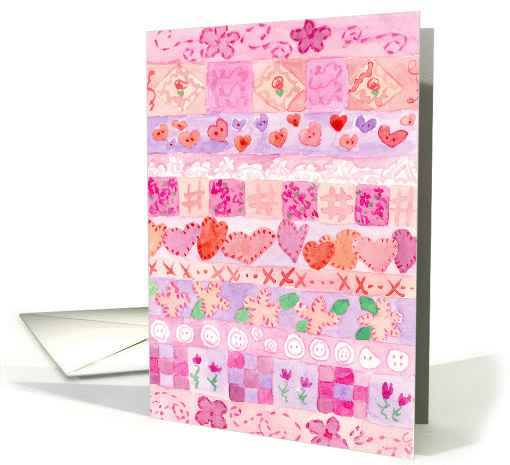 Pink Quilt Sampler Thinking of You Watercolor Art card (171393)