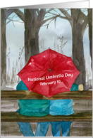 National Umbrella Day February 10 Park Bench Rainy Day card