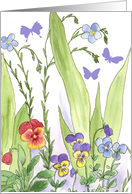 Pansy Butterfly Garden Watercolor Iris Leaves Flax Viola card