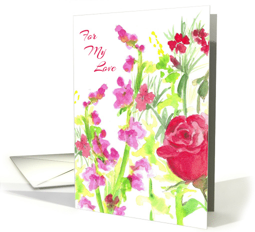 For My Love Red Rose Flower Bouquet Watercolor card (176421)