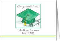 Graduation Congratulations Green Cap Diploma Custom card