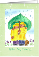 Hello To My Friend Little Girls Puppy Watercolor card