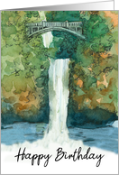 Happy Birthday Waterfall Bridge Forest Plants card