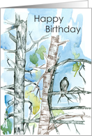 Happy Birthday Hawk Tree Branches Winter Sky card