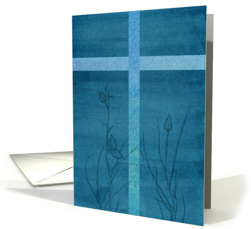 Ash Wednesday Cross Blue Watercolor Wash Plants card (1825344)