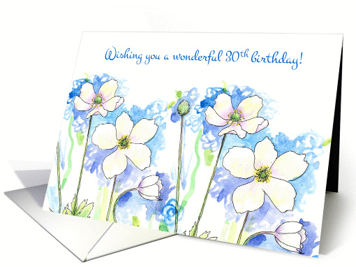 Wishing You A Wonderful 30th Birthday White Wildflower Watercolor card
