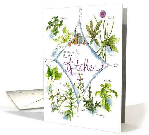 Herbal Kitchen Garden Cooking Note Card Watercolor Illustration card