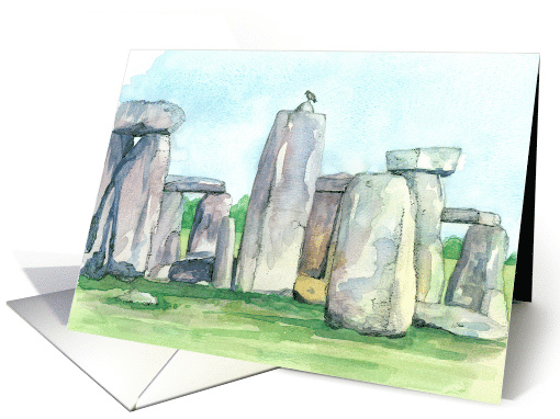 Stonehenge England Rocks Blackbird Watercolor Blank card (1836822)