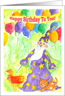 Happy Birthday Wizard Magic Gift Dog Watercolor Illustration card