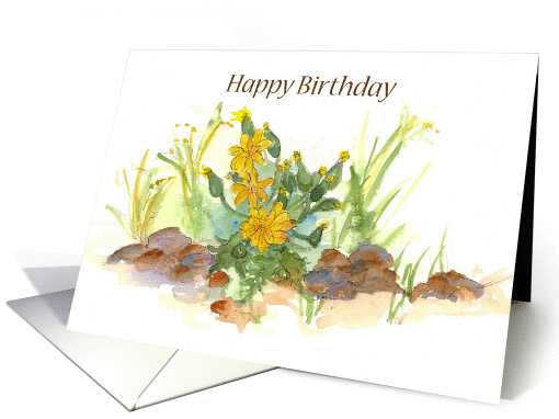 Happy Birthday Yellow Watercolor Flowers Desert Plants card (183870)