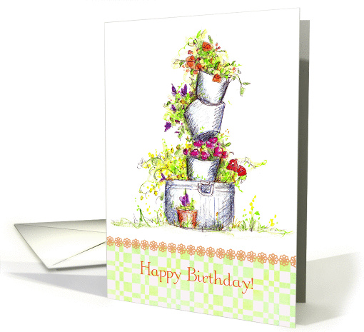 Happy Birthday Friend Gardening Buckets of Flowers card (183872)