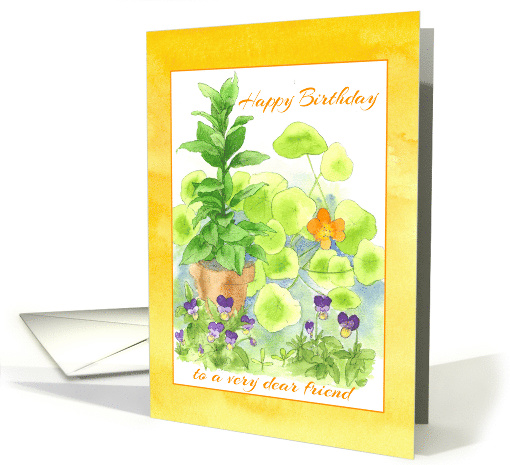 Happy Birthday Friend Herb Garden Orange Nasturtium Flowers card