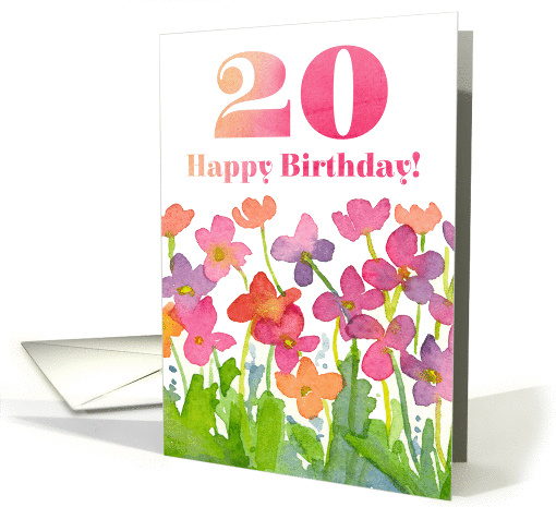 Happy 20th Birthday Pink Watercolor Flowers card (184825)