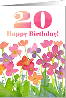 Happy 20th Birthday Pink Watercolor Flowers card