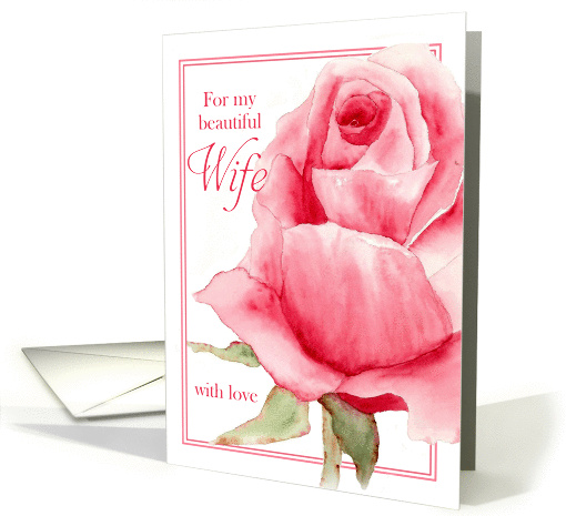 Wife Happy Birthday Single Pink Rosebud Watercolor Floral Art card