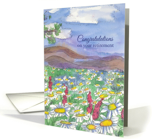 Retirement Congratulations Daisy Wildflower Field Watercolor card