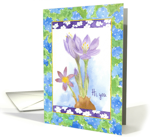 Thinking of You Purple Crocus Watercolor Flowers card (198191)