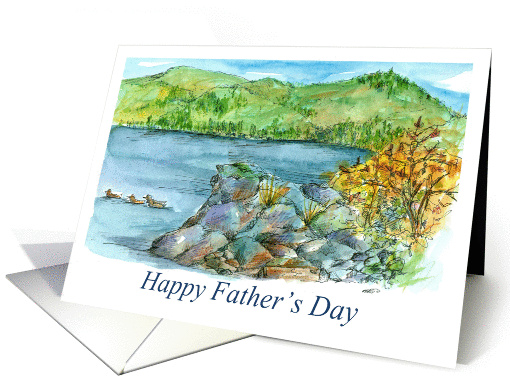 Happy Father's Day Birds Mountain Lake Landscape Painting card