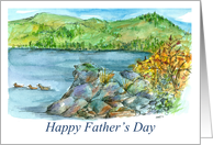 Happy Father’s Day Birds Mountain Lake Landscape Painting card