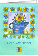 Hello My Friend Sunflowers Watering Can card