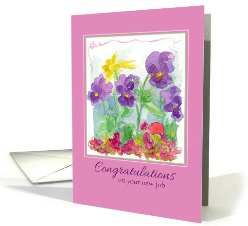 New Job Congratulations Spring Pansy Flower Garden Watercolor card