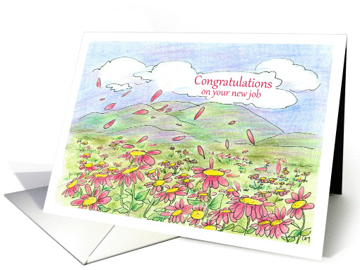 New Job Congratulations Pink Daisy Flower Field Landscape Art card