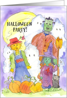 Halloween Party Invitation Frankenstein Scarecrow Witch Ghosts card