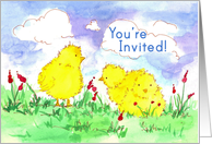 Easter Party Invitation Spring Chickens Watercolor card