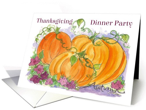 Thanksgiving Dinner Party Invitation Pumpkins Flowers card (208706)