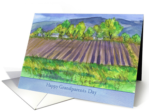 Happy Grandparents Day Farm Field Mountains Watercolor card (208721)