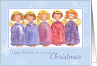 Happy Birthday To You On Christmas Whimsical Angels Watercolor card