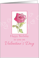 Happy Birthday on Valentine’s Day Pink Rose Watercolor card