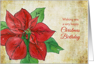 Happy Birthday Christmas Flower Red Poinsettia Watercolor Flower card