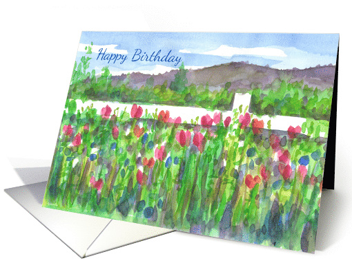 Happy Birthday Wildflower Mountain Watercolor card (219072)