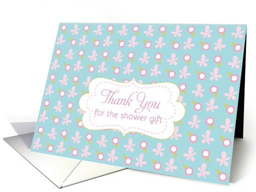 Thank you Bridal Shower Gift Aqua Blue Pink Floral Art card (219747)