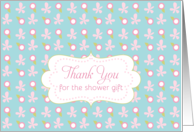 Thank you Bridal Shower Gift Aqua Blue Pink Floral Art card