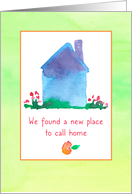 New Home Announcement Blue House Watercolor card
