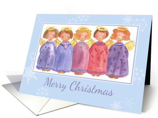 Merry Christmas Angel Friends Snowflakes Watercolor Illustration card