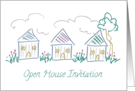 Real Estate Open House Invitation Three Houses Neighborhood card