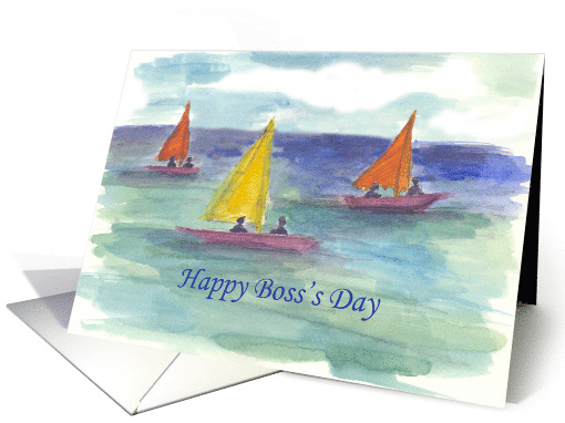 Happy Boss's Day Sailing Lake Watercolor card (227653)