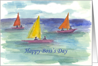 Happy Boss’s Day Sailing Lake Watercolor card