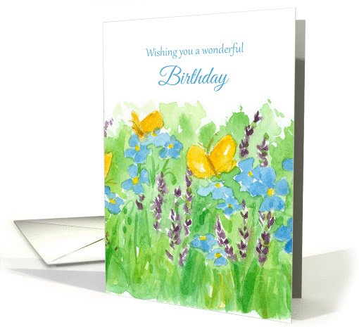 Wishing You A Wonderful Birthday Butterflies Blue Flax Flowers card