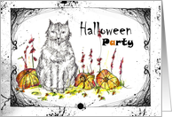 Halloween Party Invitation Black Cat Pumpkins card