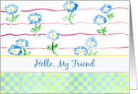 Hello My Friend Daisy Watercolor Flowers Green Checks card