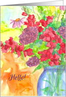 Hello Red Snapdragon Watercolor Flower Bouquet card